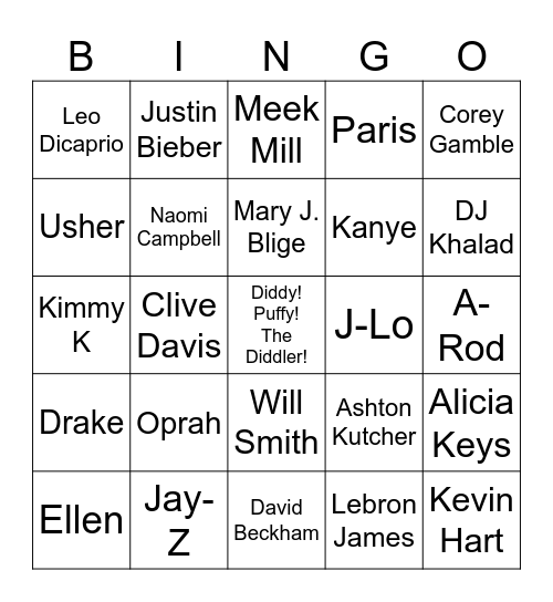 Diddy Bingo Card