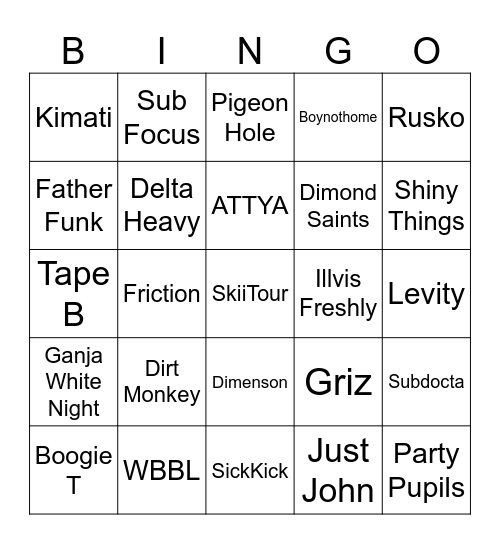 Shindy Bingo Card