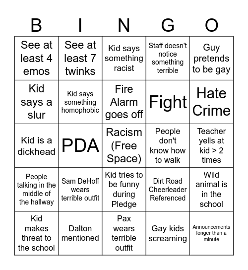 NPHS Bingo Card