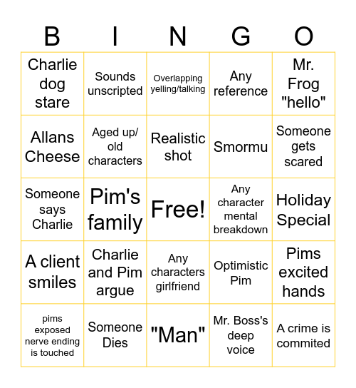 Smiling Friends Bingo Card