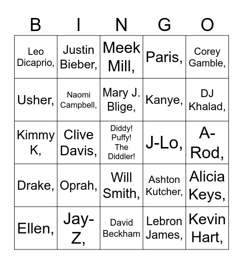 Diddy Bingo Card