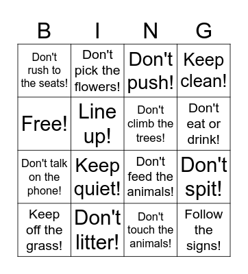 Follow the rules Bingo Card