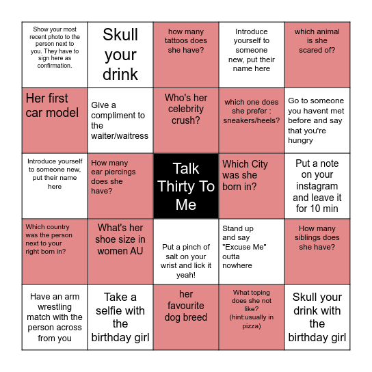 Talk Thirty To Me Bingo Card