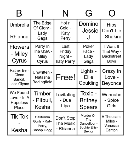 White Girl Bangers Bingo Card