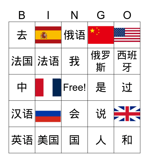 ZNX （有图）西班牙俄罗斯中国英法汉语美国 Bingo Card