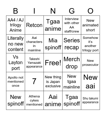 AA presentation Bingo Card