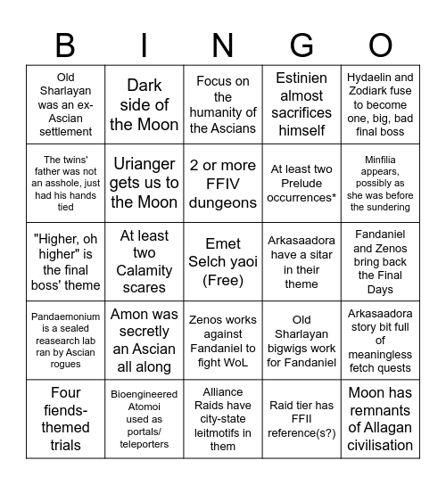 ENDWALKER BINGO Card