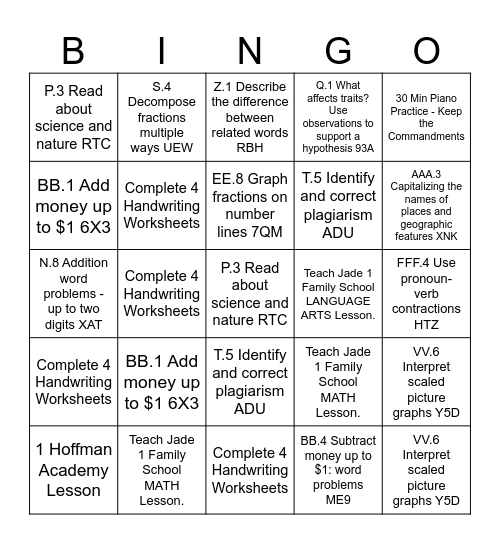 MALCOLM 9/30 to 10/4 Bingo Card