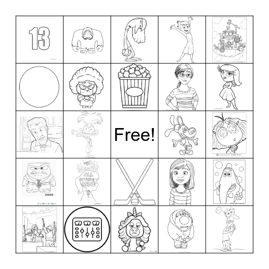 Inside Out 2 Bingo Card