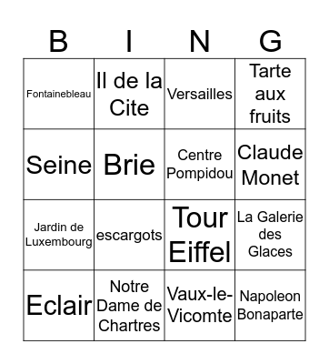 La Culture Bingo Card