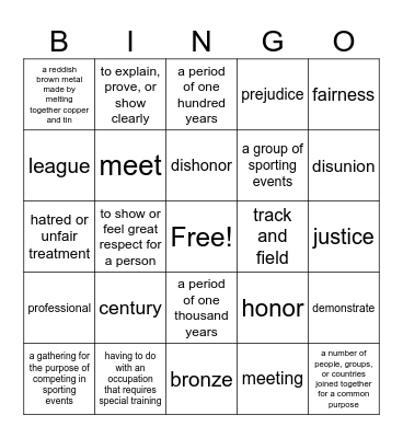 Vocabulary Bingo Card