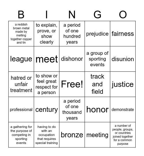 Vocabulary Bingo Card