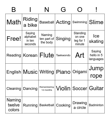 Abilities Bingo Card