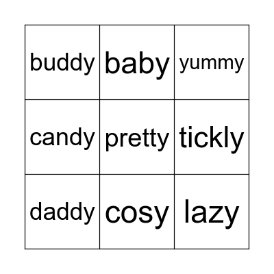 Vowel "y" Bingo Card