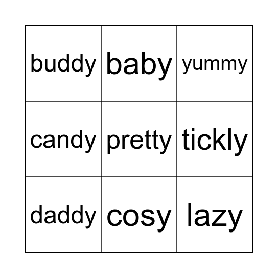 Vowel "y" Bingo Card