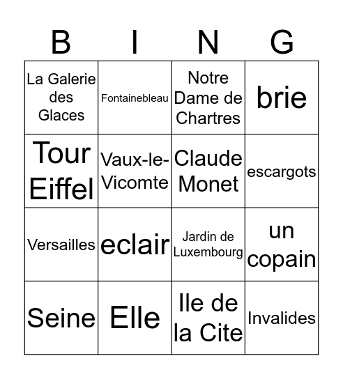 Chapitres 1-2 Culture Bingo Card