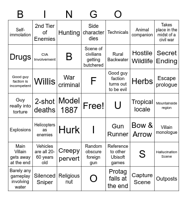 Far Cry Bingo Card