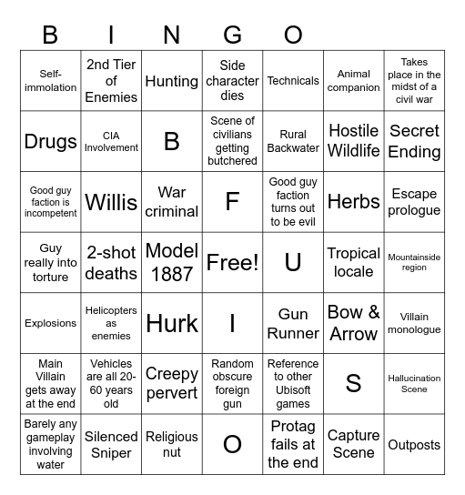 Far Cry Bingo Card