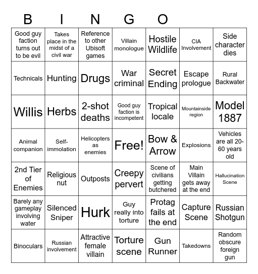Far Cry Bingo Card