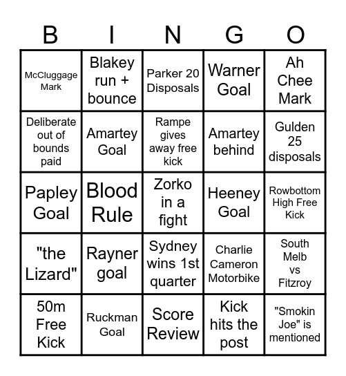 AFL 2024 Grand Final Bingo Card