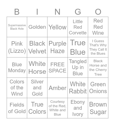 Music Bingo #52 Colors Bingo Card