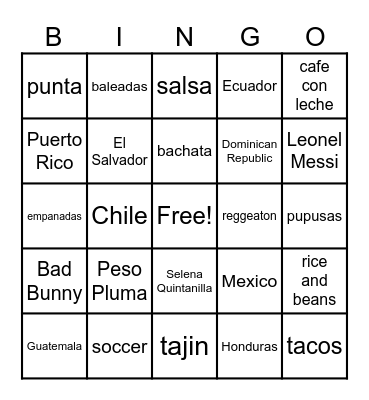 Hispanic Heritage - Herencia Hispana Bingo Card