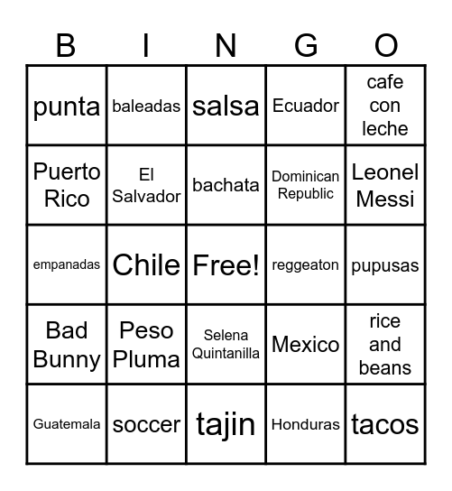 Hispanic Heritage - Herencia Hispana Bingo Card