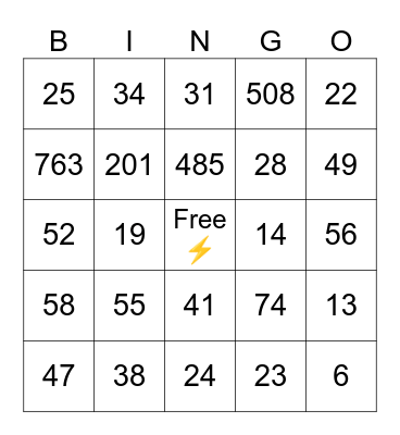 Number Bingo Card