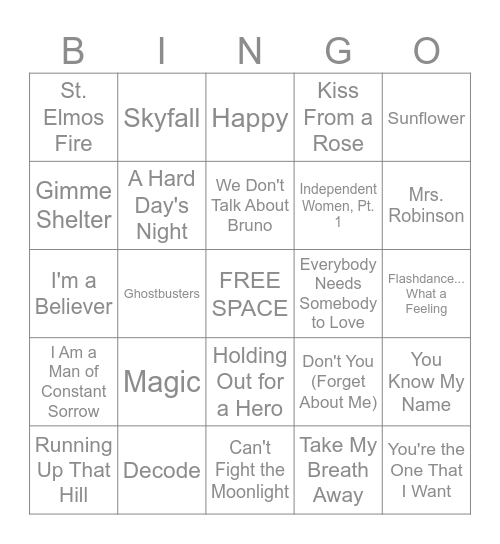 Music Bingo #53 Soundtracks Bingo Card