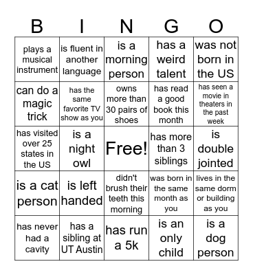 Get to Know You Bingo Card