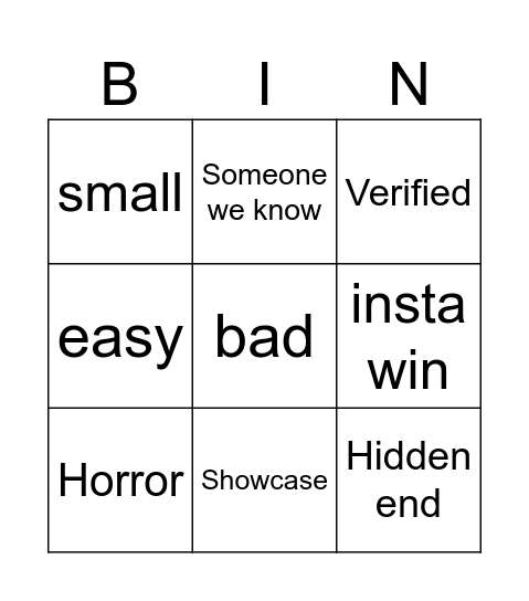 grab bingo Card