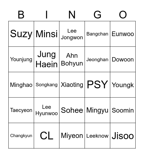 Bingo with Changkyun Bingo Card