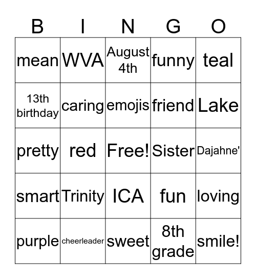 Trinity's 13th birthday  Bingo Card