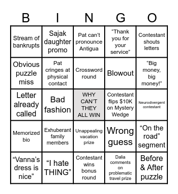 WHEEL OF FORTUNE Bingo Card