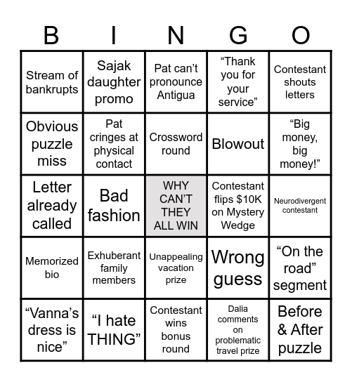 WHEEL OF FORTUNE Bingo Card