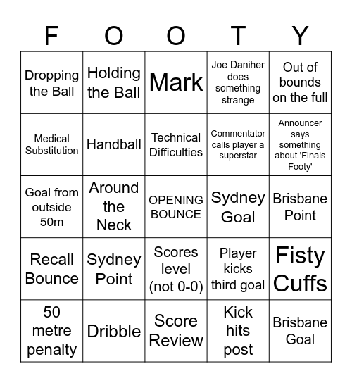 Footy Bingo Card