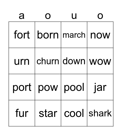 Phonics Bingo Card