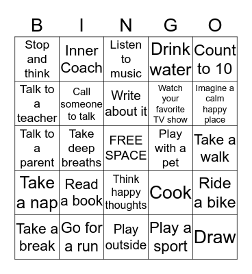 Coping Skills Bingo Card