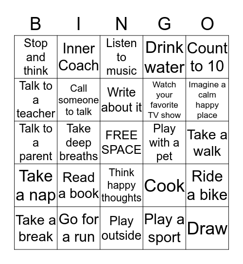 Coping Skills Bingo Card