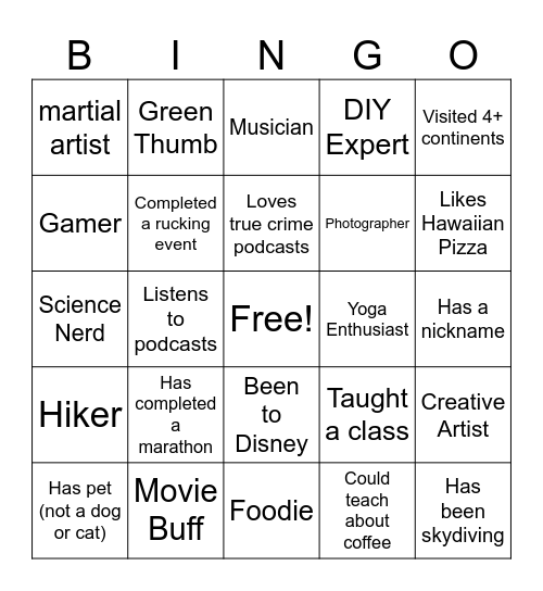 Get To Know Your Colleague Bingo Card