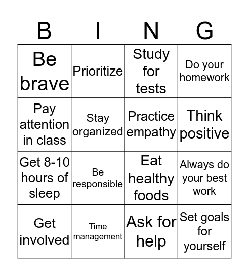 Strategies For Success Bingo Card