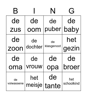 mijn familie Bingo Card