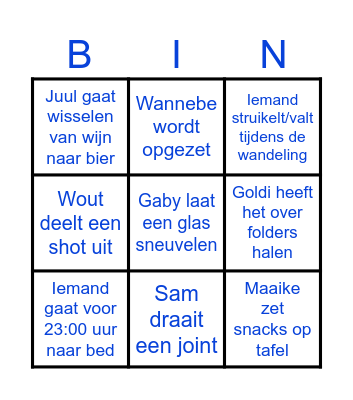 Vriendenweekend bingo 2024 Bingo Card