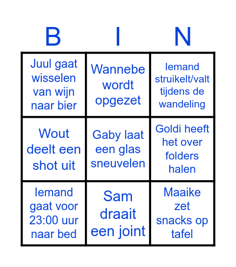 Vriendenweekend bingo 2024 Bingo Card