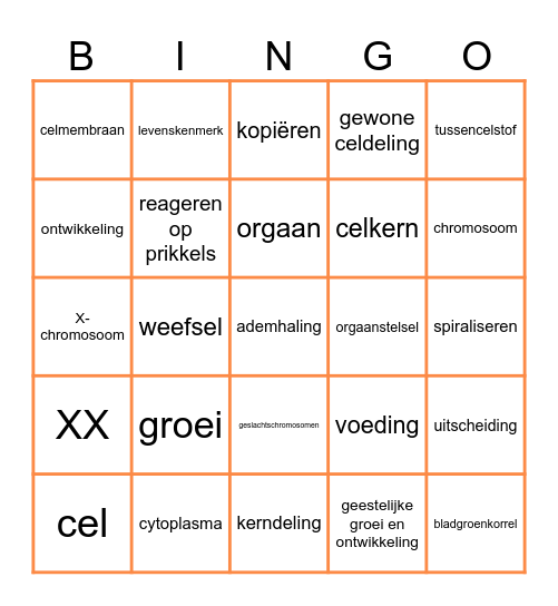 3G Organen en cellen Bingo Card