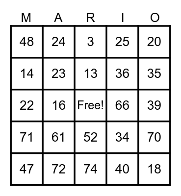 MARIO BINGO BONANZA! Bingo Card