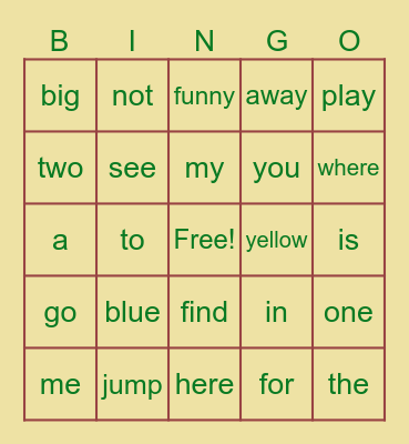 sight words 1A Bingo Card