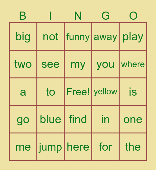 sight words 1A Bingo Card