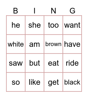 Sight Words Kids L2-1 Bingo Card