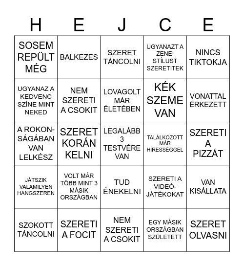 KERESS VALAKIT, AKI/AKINEK... Bingo Card